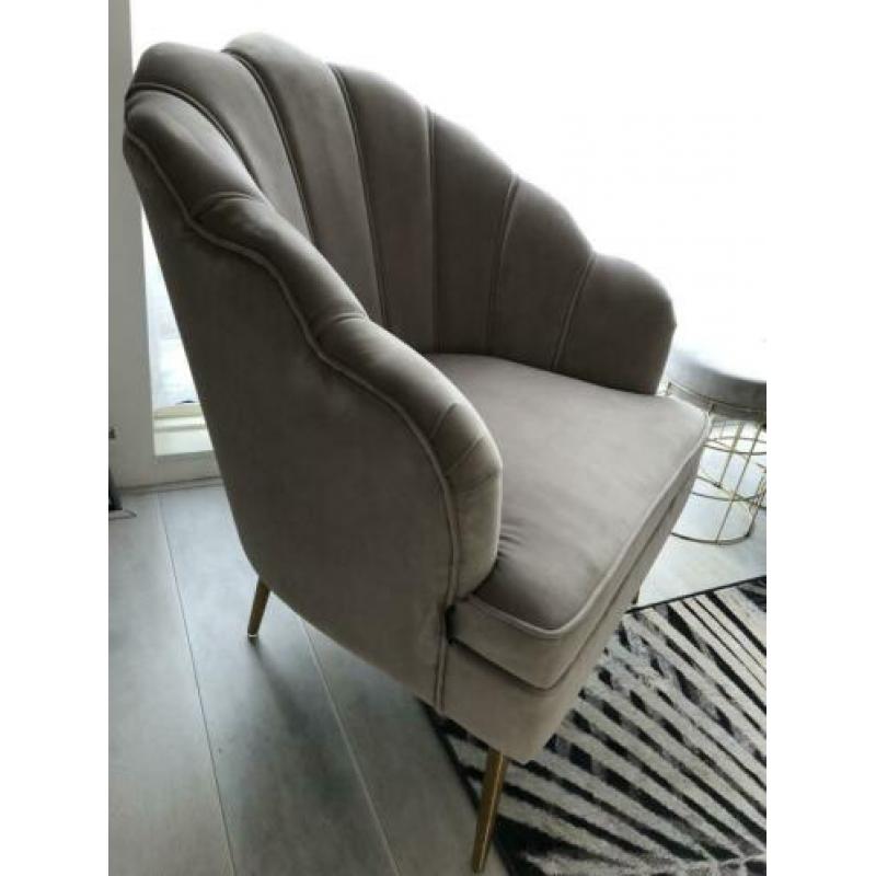 NIEUW! Fauteuil velours beige met gouden poten/onderstel