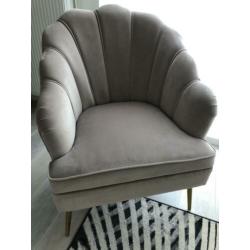 NIEUW! Fauteuil velours beige met gouden poten/onderstel