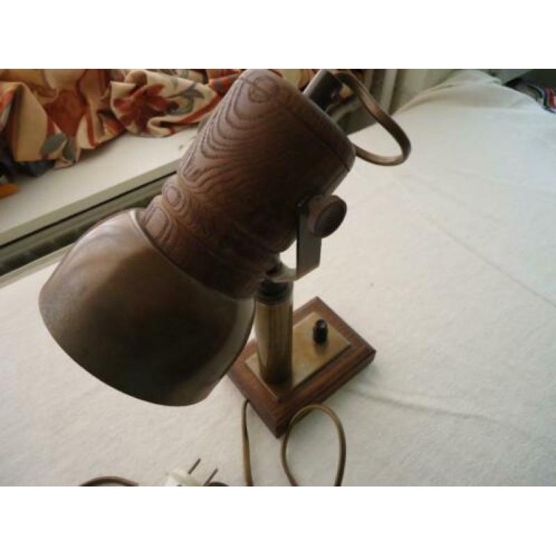 Herda lamp tafellamp spot hout messing vintage lamp jaren 60