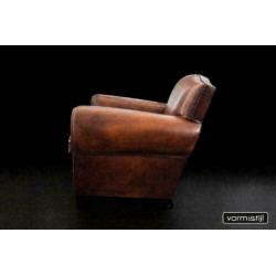 Handgepatineerde Art Deco Fauteuil(s):superdik schapenleer