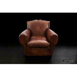 Handgepatineerde Art Deco Fauteuil(s):superdik schapenleer