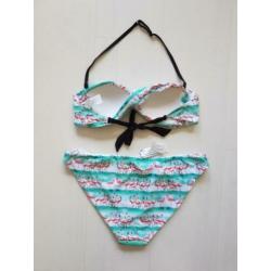 2x bandeau roze groen/blauw wit zwart Flamingo bikini M L XL