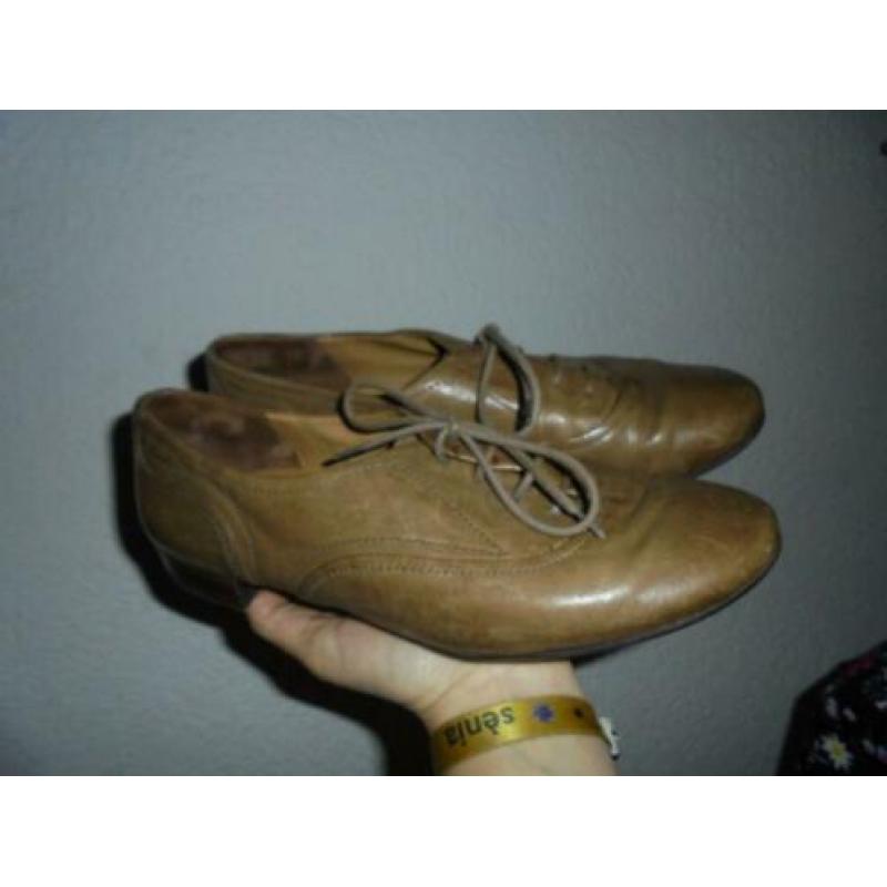 S28) cognac leer veter schoenen paul green mt 5 = 38 leer