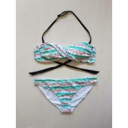 2x bandeau roze groen/blauw wit zwart Flamingo bikini M L XL