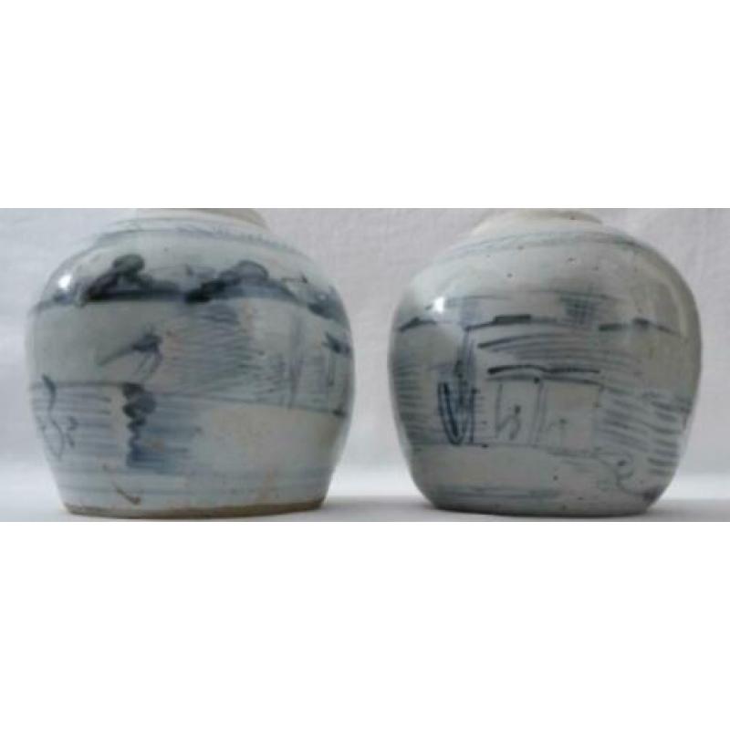 twee antieke chinese gemberpotten (19 eeuws) Landschapsdecor