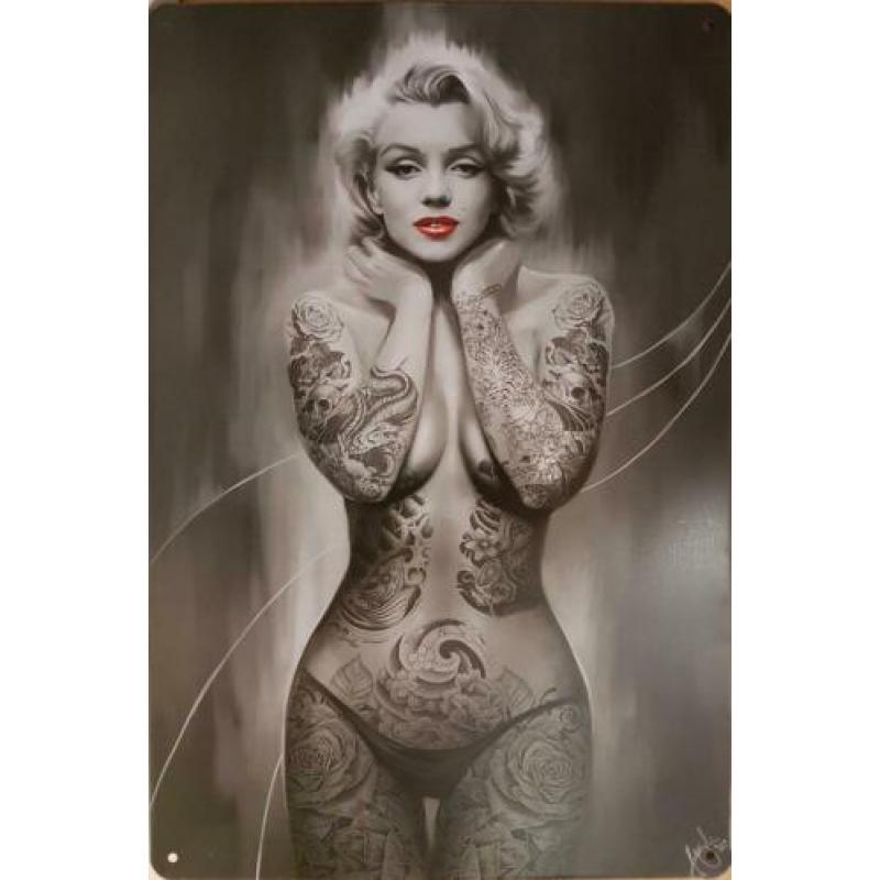 Marilyn Monroe staand tattoo reclamebord van metaal 30x20