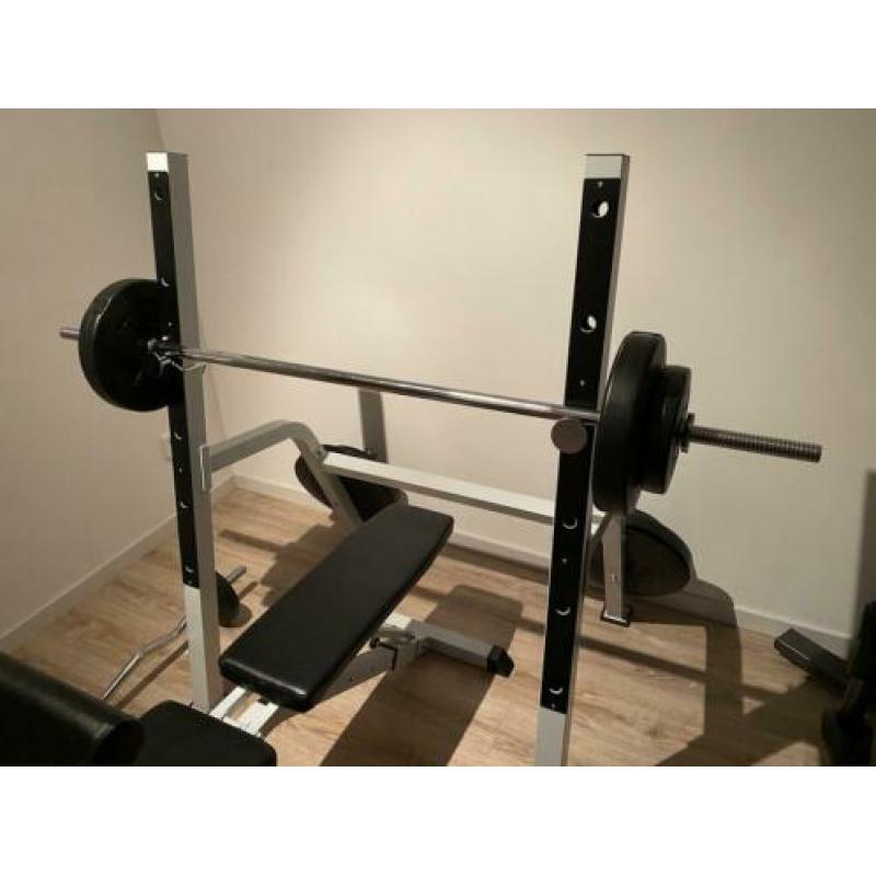 Halterbank / Squat Rack met 100 kg halterset