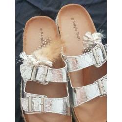 Ibiza slipper mt 39 nieuw zilver