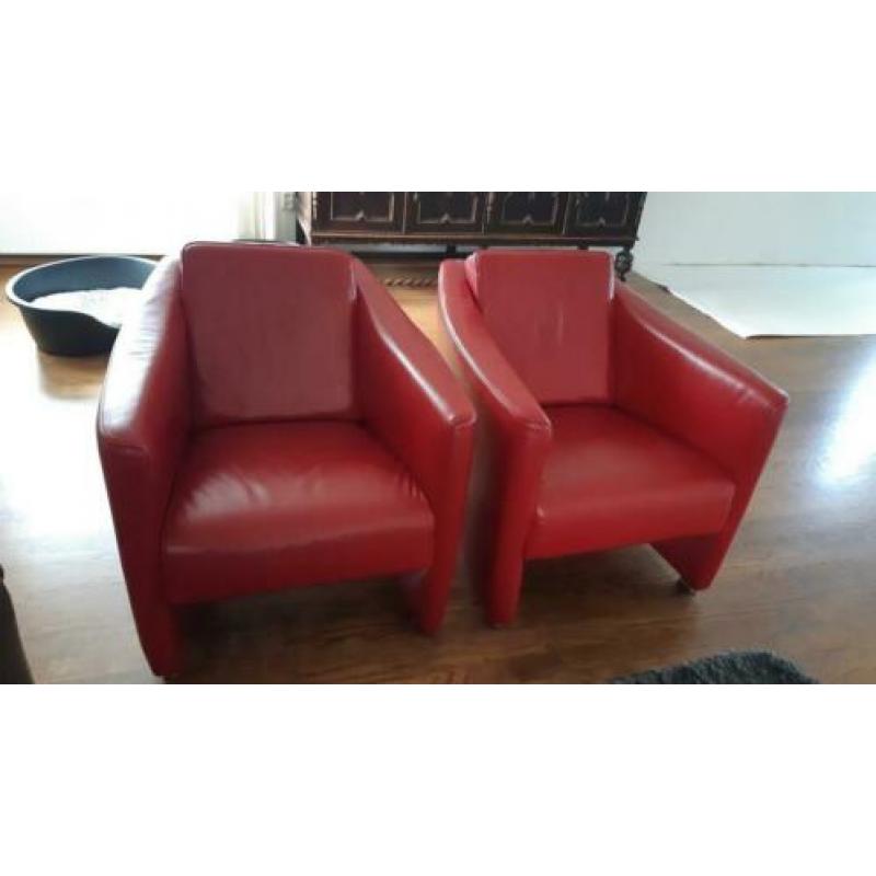 2 leren fauteuils rood, gilsing wonen