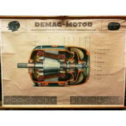 schoolposter, technische poster, motor, jaren 60, vintage