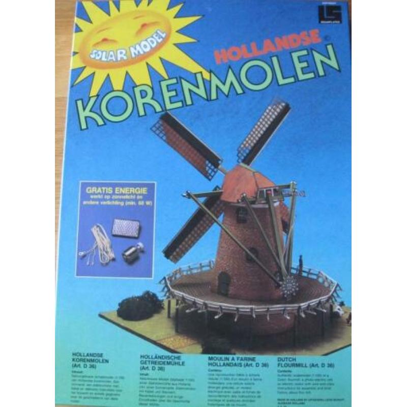 modelbouwdoos van een Hollandse Korenmolen met zonnecel