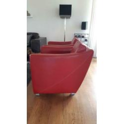 2 leren fauteuils rood, gilsing wonen