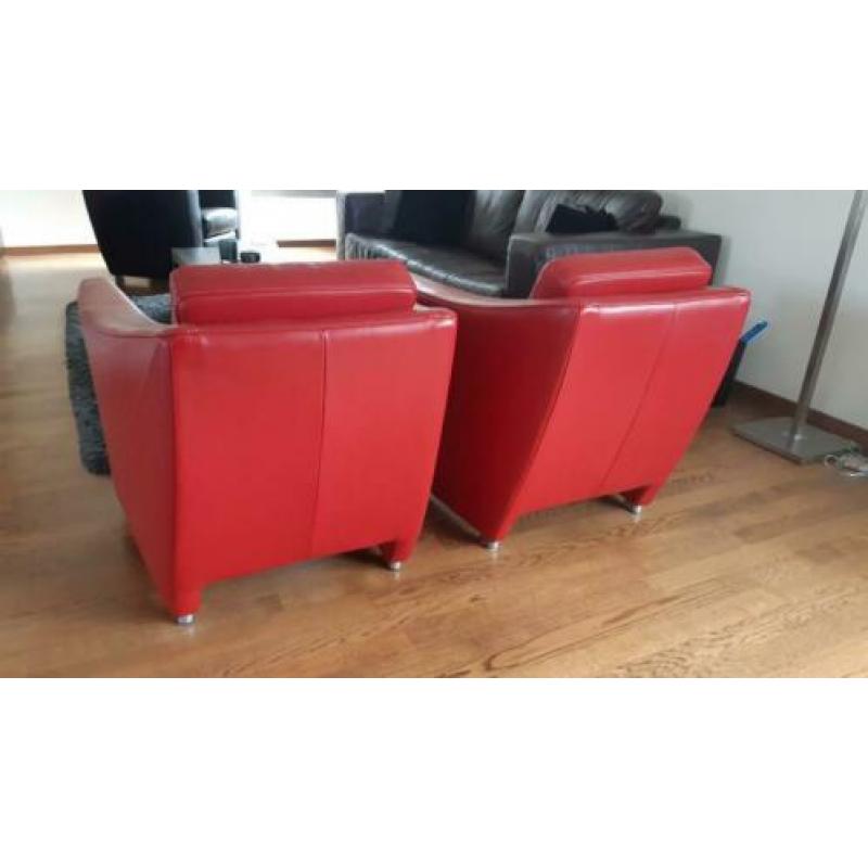 2 leren fauteuils rood, gilsing wonen