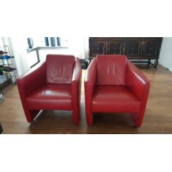 2 leren fauteuils rood, gilsing wonen