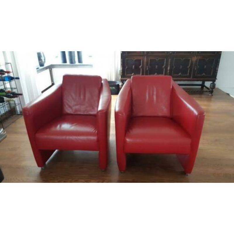 2 leren fauteuils rood, gilsing wonen