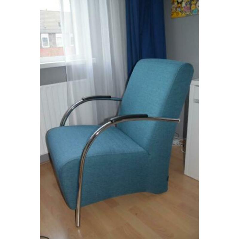 Fauteuil groen/blauwe stof van merk Woood