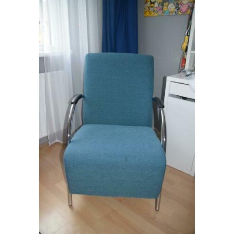 Fauteuil groen/blauwe stof van merk Woood