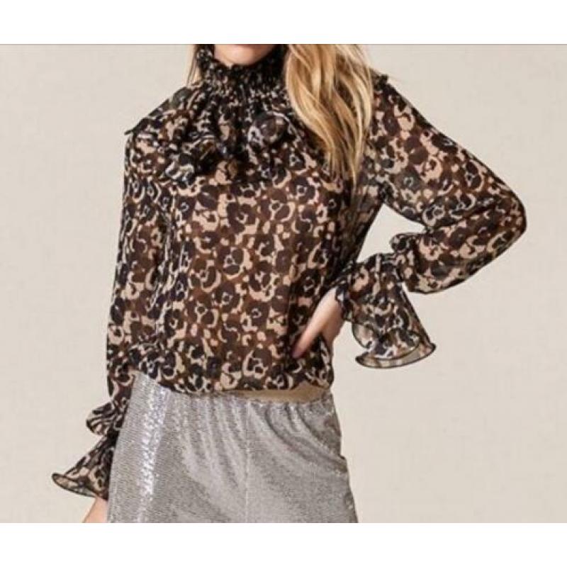 DENNY ROSE leopard top met losse kraag XS, S en M