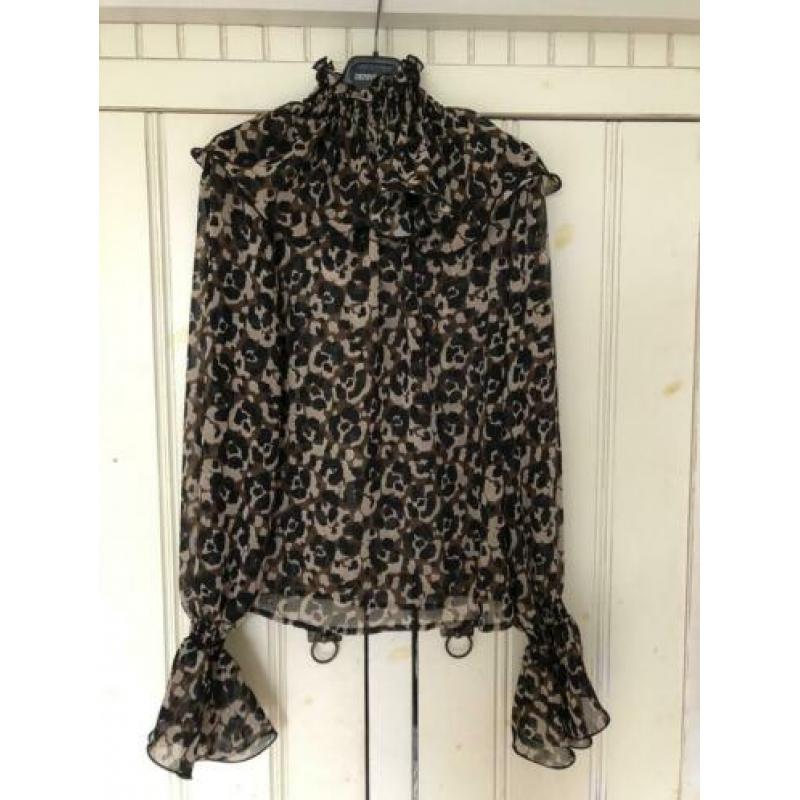 DENNY ROSE leopard top met losse kraag XS, S en M