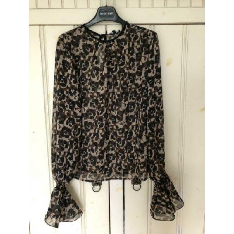 DENNY ROSE leopard top met losse kraag XS, S en M