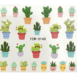 Set Nagel Nail Art Stickers Cactus Unicorn Katten 5 Vel