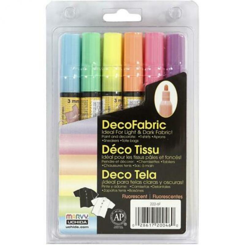 Deco textielstiften neon lijndikte 3 mm 6 stuks