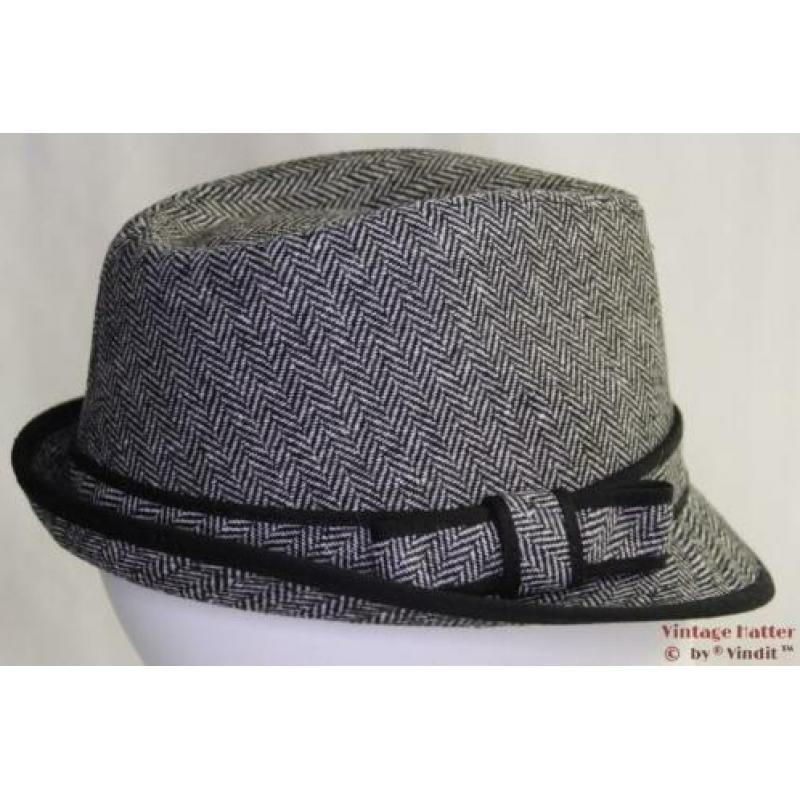 gleufhoed Trilby grijs vissengraat 57 nieuw unisex