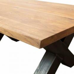 eiken boomstam tafel / boomtafel / stalen x u matrix poten