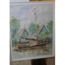 aquarel Maartje 1987 zaanse huisjes zaandam zeilboot