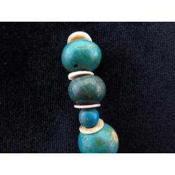 Egyptian collection of round blue/green glazed faience beads