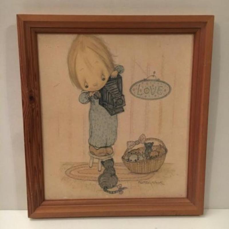 Betsey Clark tekening op karton ingelijst vintage Hallmark