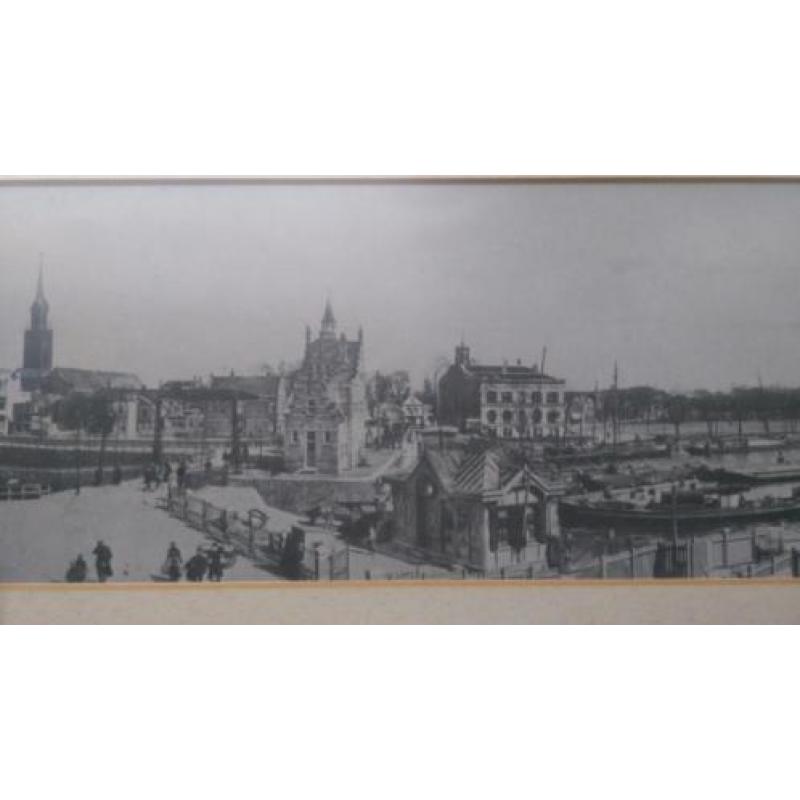 Oude prent Dam en sluizen in Zaandam anno1910 lijst 78x28cm