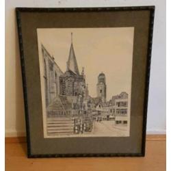 Orig. Tekening groote Markt Zwolle Kees Gruijs