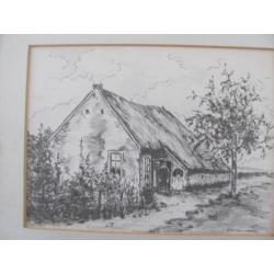 Afdruk van Pentekening Cora van Loenen, Boerderij Kalkamperw