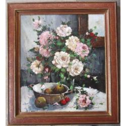 ==stilleven met rozen en fruitschaal==Rein Sievers 1926-1996