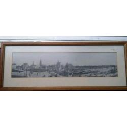 Oude prent Dam en sluizen in Zaandam anno1910 lijst 78x28cm