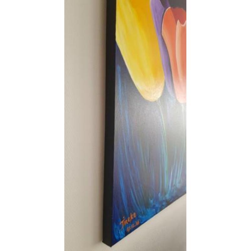 Modern Canvas olieverf op doek schilderij tulpen 120x100 cm