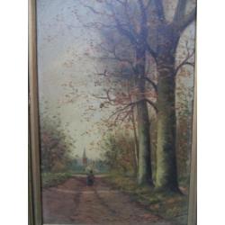 Olieverf Op Doek J Boom Bospad Gouden Lijst 46 x 34,5