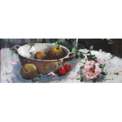 ==stilleven met rozen en fruitschaal==Rein Sievers 1926-1996