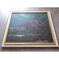 Jaren 50 60 olieverf schilderij western Indianen op paarden