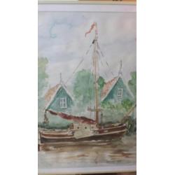 aquarel Maartje 1987 zaanse huisjes zaandam zeilboot