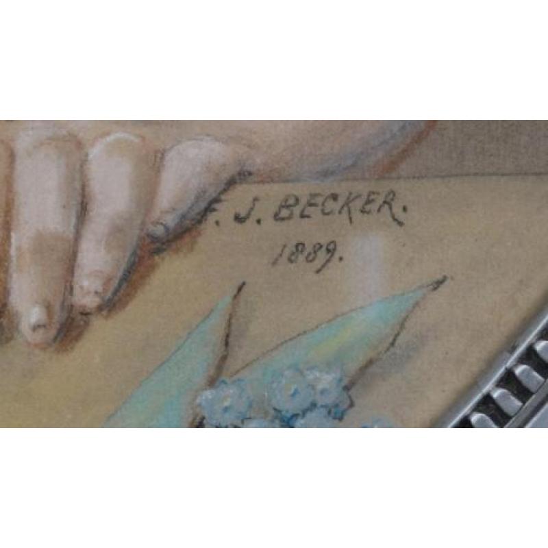 F. J. Becker 1889 pasteltekening van een meisje.