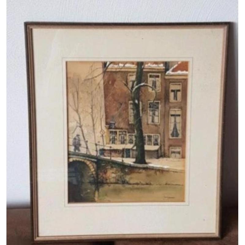 Jan Korthals tek. aquarel Amsterdam Leidsegracht Herengracht