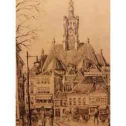 Tekening verdwenen Den Haag vanaf het Spui.