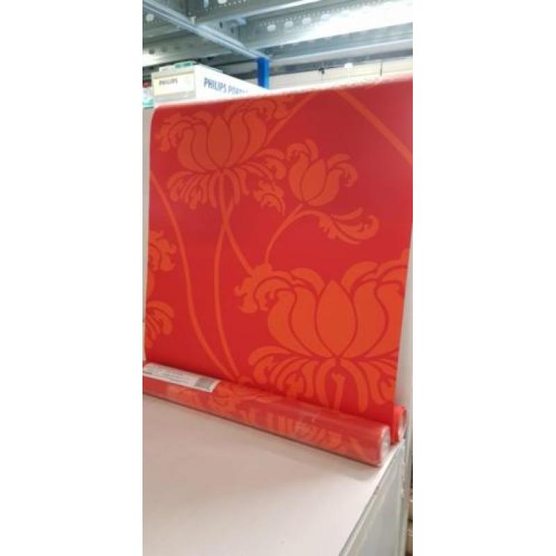 Behang nieuw oranje bloemen bewerkt